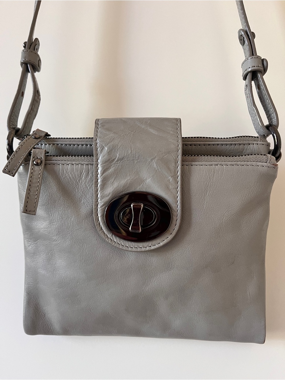DANIER Grey Genuine Leather Turn-Lock Utility Crossbody Bag | Classic | Capsule
